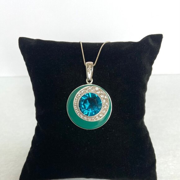 Sterling Silver 925 David Sigal Round Turquoise Enamel Pendant Necklace 20" - Picture 12 of 16